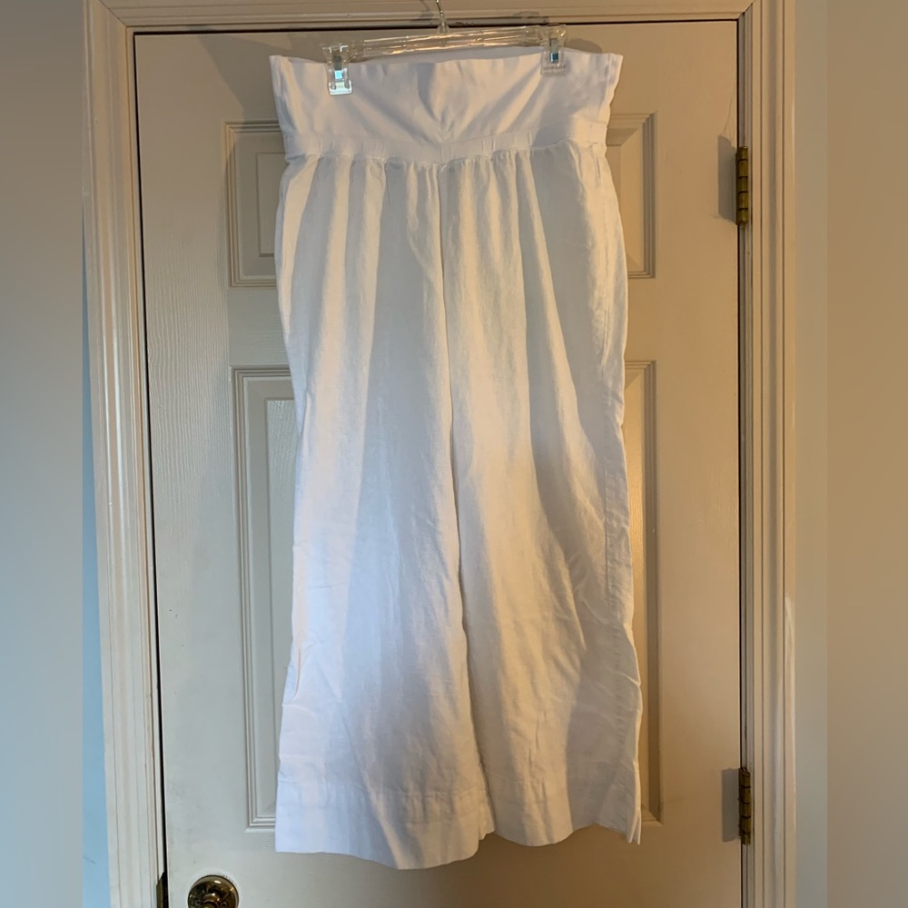 Old Navy White Wide Leg Linen Style Maternity Pants Large EUC